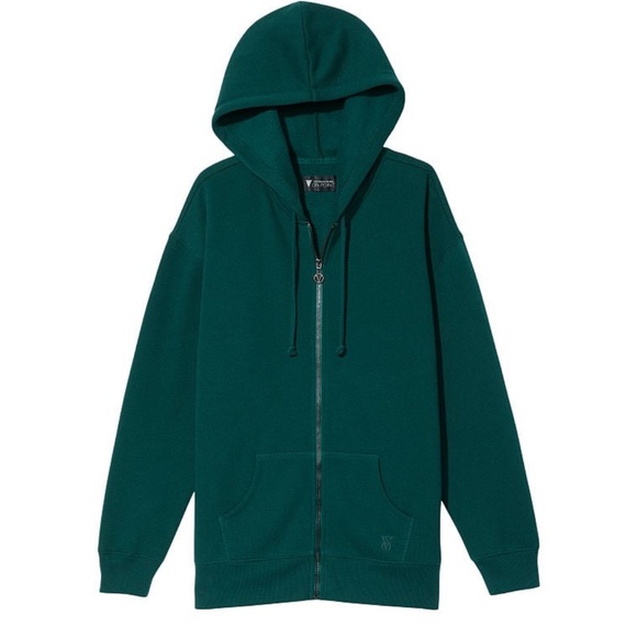 2Pc Warm M VICTORIA'S SECRET Cotton Fleece High Rise Jogger+Hoodie Deepest Green - Picture 8 of 9